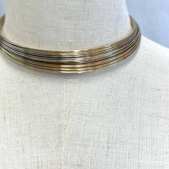 Vintage gold tone statement multi strand choker collar necklace - Picture 8 of 12